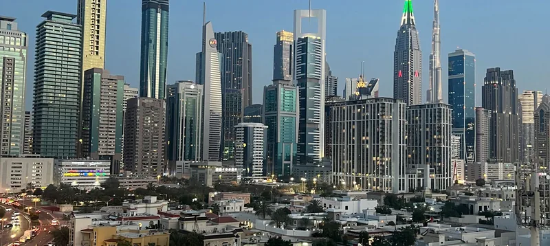 The Dubai skyline at twilight